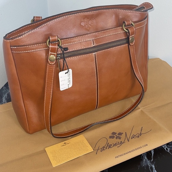 Patricia Nash Heritage Collection Poppy Satchel Leather Bag Tan Brown AUTHENTIC - Picture 1 of 12